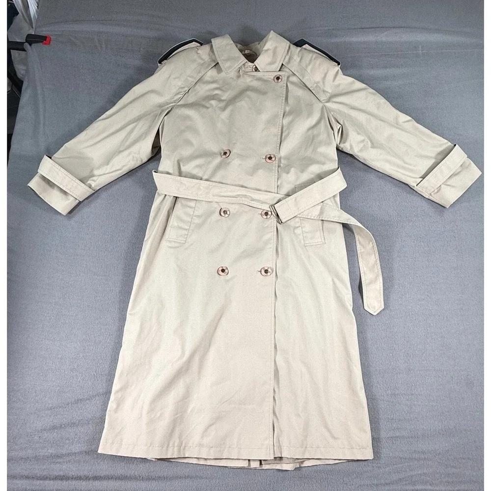 VTG Misty Harbor Original Trench Coat Women 10 Beige Plaid Lined Double Breasted